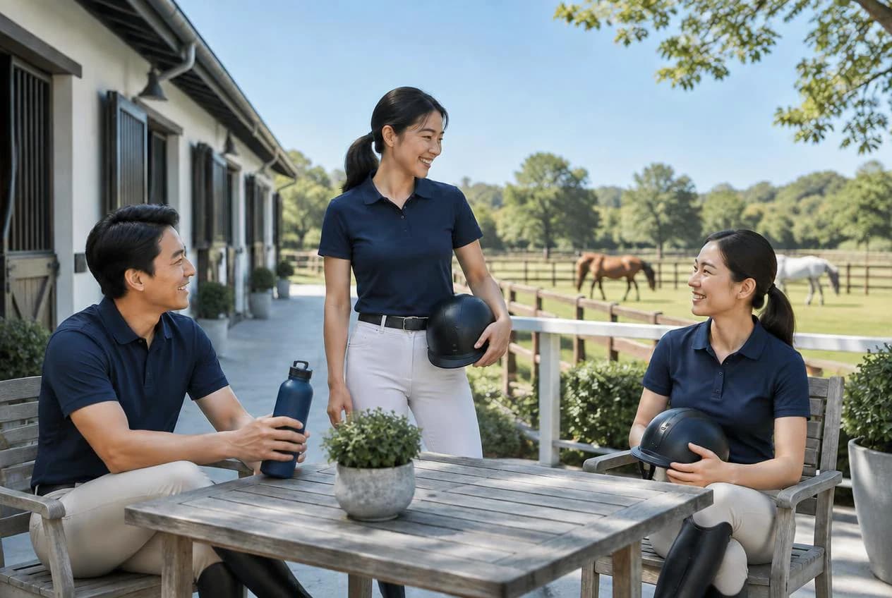 馬匹、交流與騎乘的馬術生活;AI 生成的通用馬術情境,非實際場地或人物